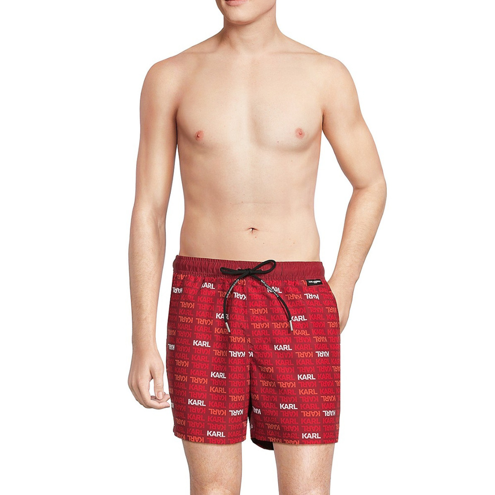 Karl Lagerfeld Paris Men Monogram Print Drawstring Shorts True Red Size XL